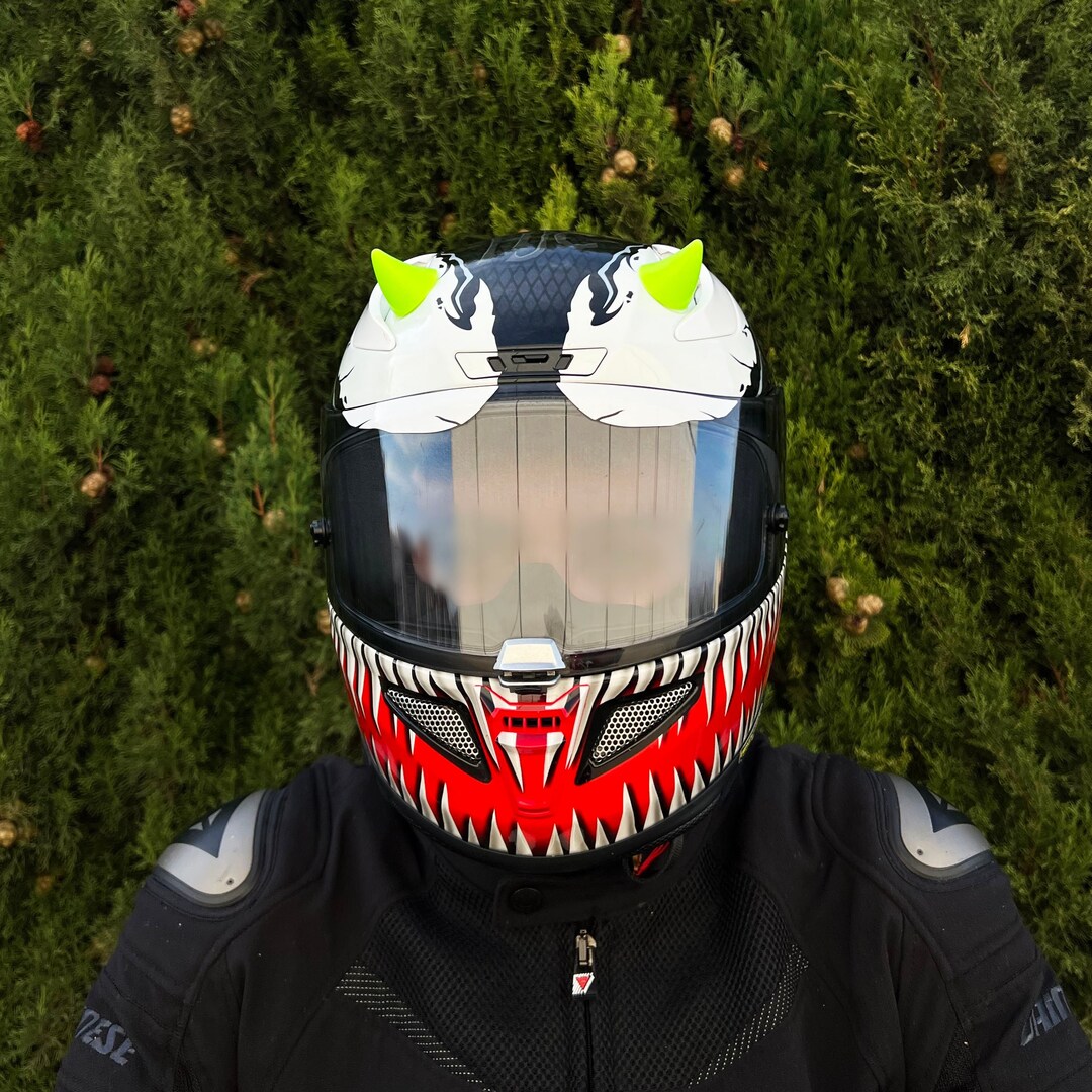Lime Green Motorcycle Helmet Horns Etsy