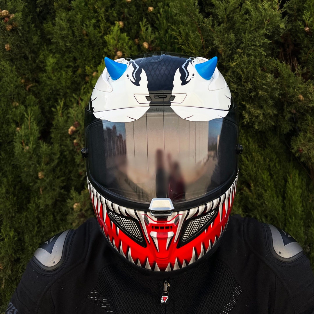 Blue Motorcycle Helmet Horns Etsy
