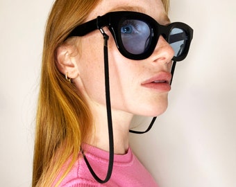 Sahara Black - Leather Sunglasses Glasses Strap Chain Cord Unisex