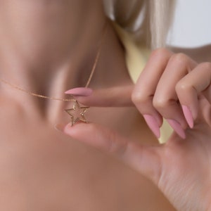 14K Solid Gold Hologram Star Necklace