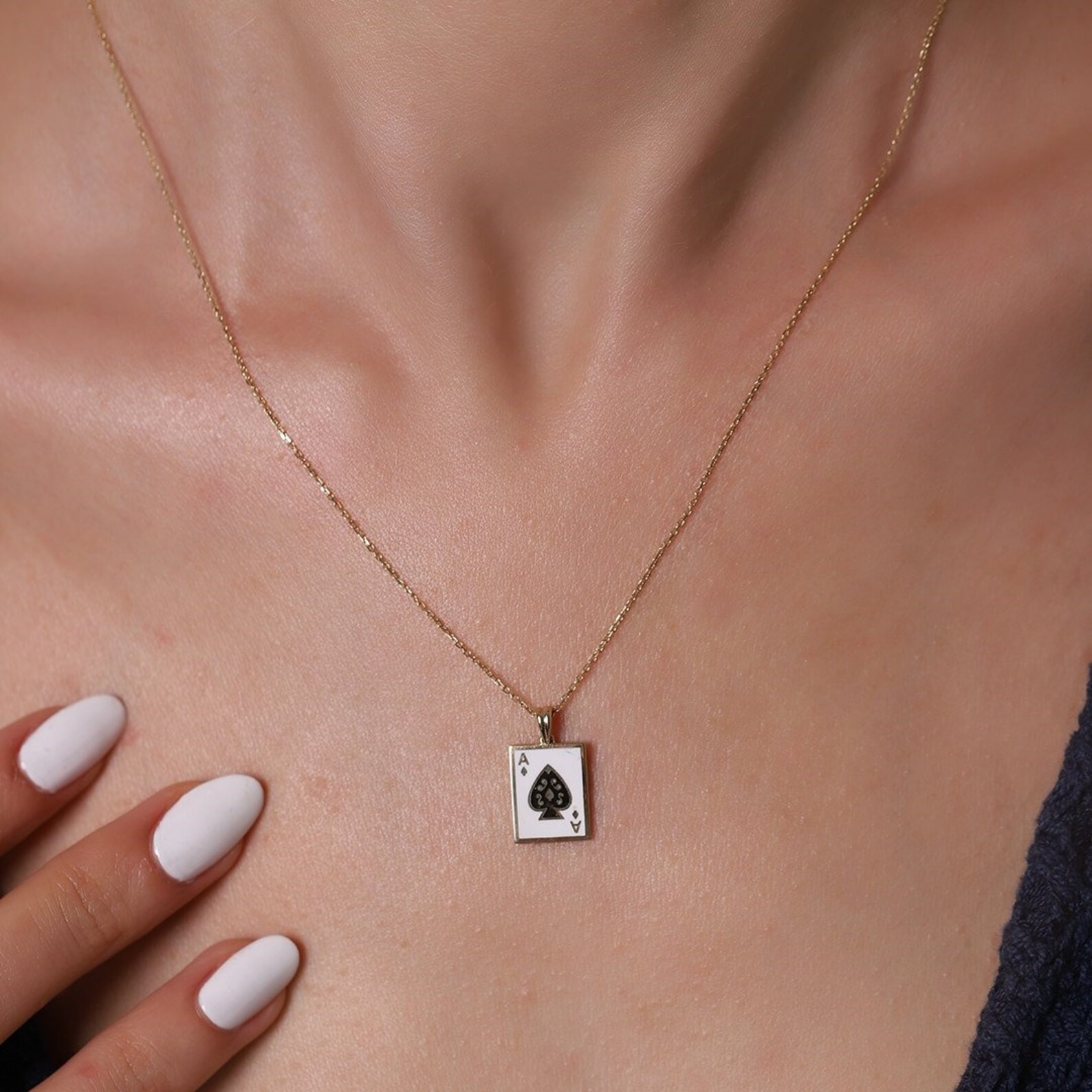 14K Solid Gold Ace of Spades Necklace Etsy