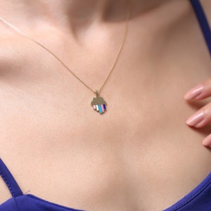 14K Solid Gold Colorful Cloud Necklace