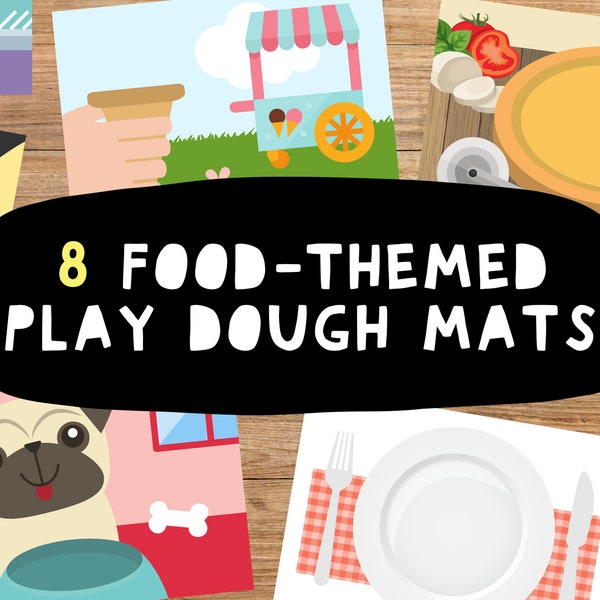 8 Printable Play Dough Mats, Food Play Doh Mats, Printable Activities for Toddlers, Pretend Play Printables, Play Dough Activity Mats
