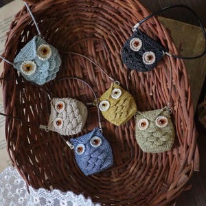 Miniature Bag, Crocheted Bag for Blythe, 1/6 BJD doll, Owl Crochet bag, blythe bag, aznoe bag.