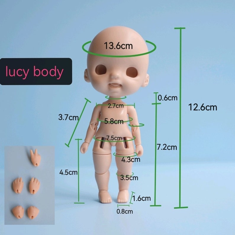 Lucy ob11 doll, Bare head, Lucy doll, OB11 doll, obitsu 11 doll image 8