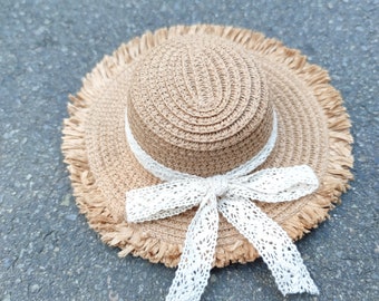 Chapeau En Paille Pour Mignonnette Poupée Ancienne All Bisque