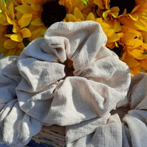 Jumbo XL Beige Linen Cottagecore Scrunchie