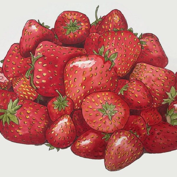 Scrummy Strawberries - Watercolour Art Print