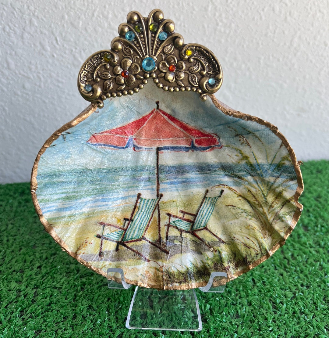 Clam Shell Decoupage Clam Decoupage Shell Clam Shell Dish Etsy