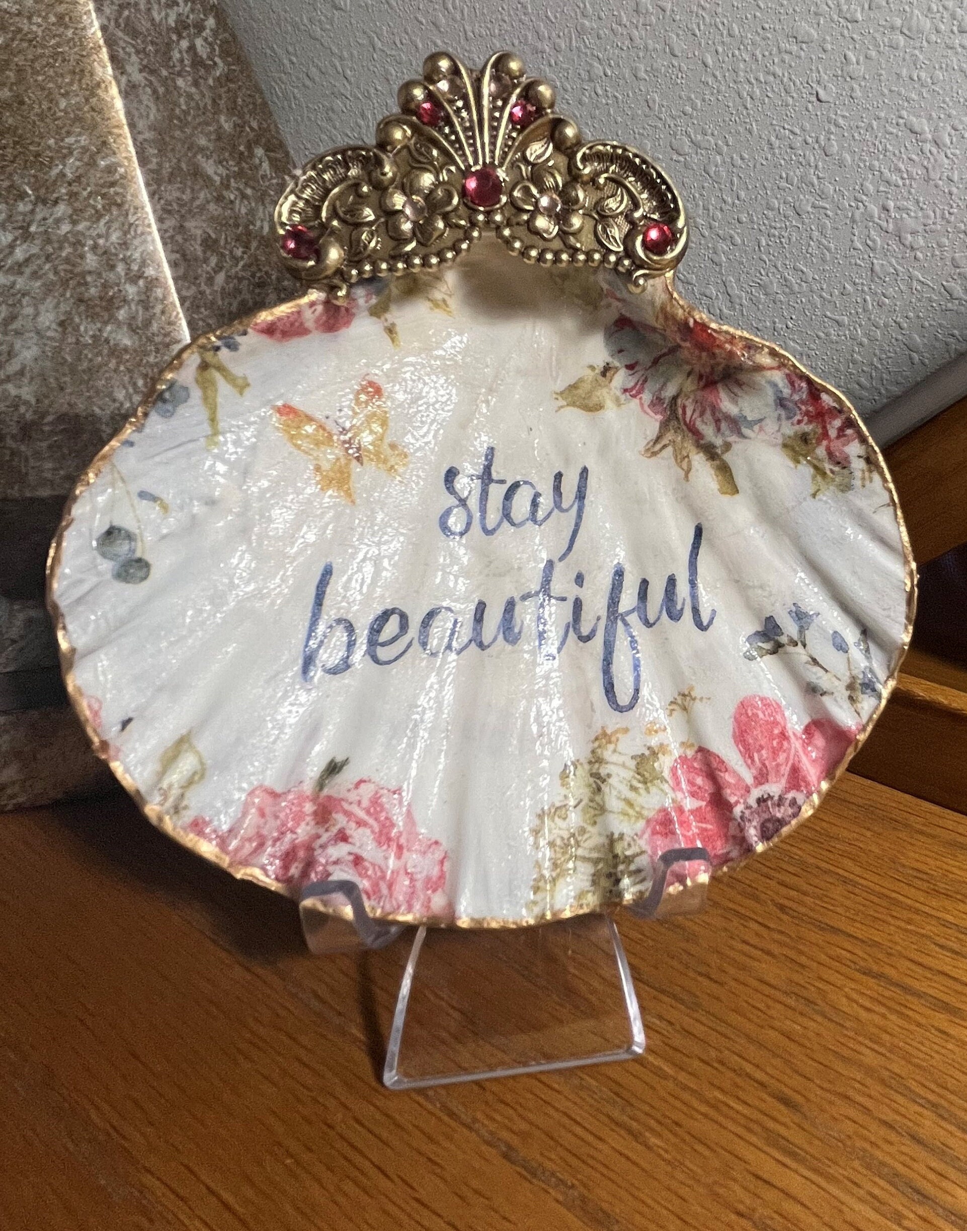 Clam Shell Dish, Decoupage Clam Shell, Ring Dish, Stay Beautiful, Clam