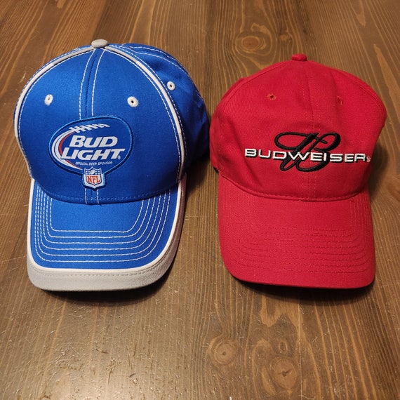 Vtg Red Budweiser Hat & Vtg Blue Bud Light NFL Hat