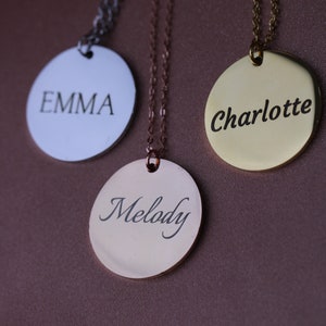 Custom Disc Necklace, Personalized Name Necklace, Kids Name Necklace, Dainty Coin Necklace, Engraved name Necklace, Personalized Gift, Gifts