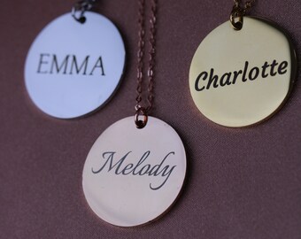 Custom Disc Necklace, Personalized Name Necklace, Kids Name Necklace, Dainty Coin Necklace, Engraved name Necklace, Personalized Gift, Gifts