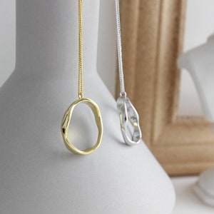 18k Gold Vermeil Hammered Necklace, Tiny Necklace, Circle Necklace, Simple Gold Circle Necklace, Eternity Necklace, Open Circle Necklace
