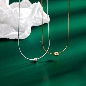 18K Gold Filled Beaded Satellite Necklace, Layering Necklace, Dainty Bead Necklace, Tiny one gold ball necklace, Small Bead Layering Neckla