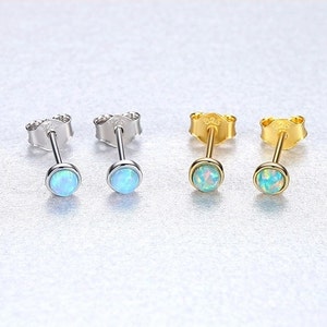 Tiny Opal Stud Earring, Gold Opal Earring, minimalist dainty stud, Opal Earrings, Opal Stud Earrings, Blue Opal Stud Earrings, Gift for her