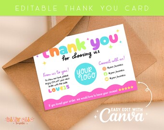 Groovy Thank You Card Canva Template - Small Business Thank You Card ...