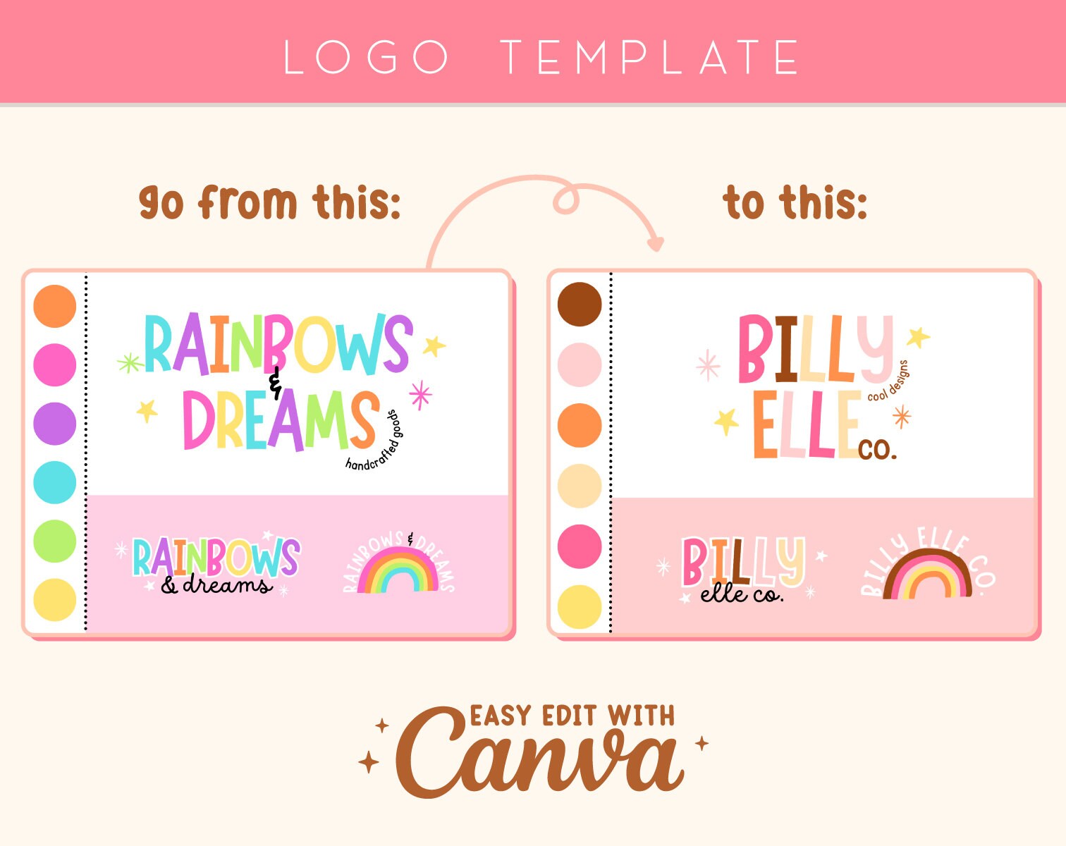 Editable Rainbow Colorful Logo Canva Template - DIY Small Business Logo ...