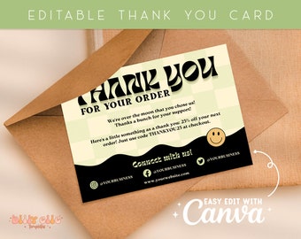 Groovy Thank You Card Canva Template - Small Business Thank You Card ...