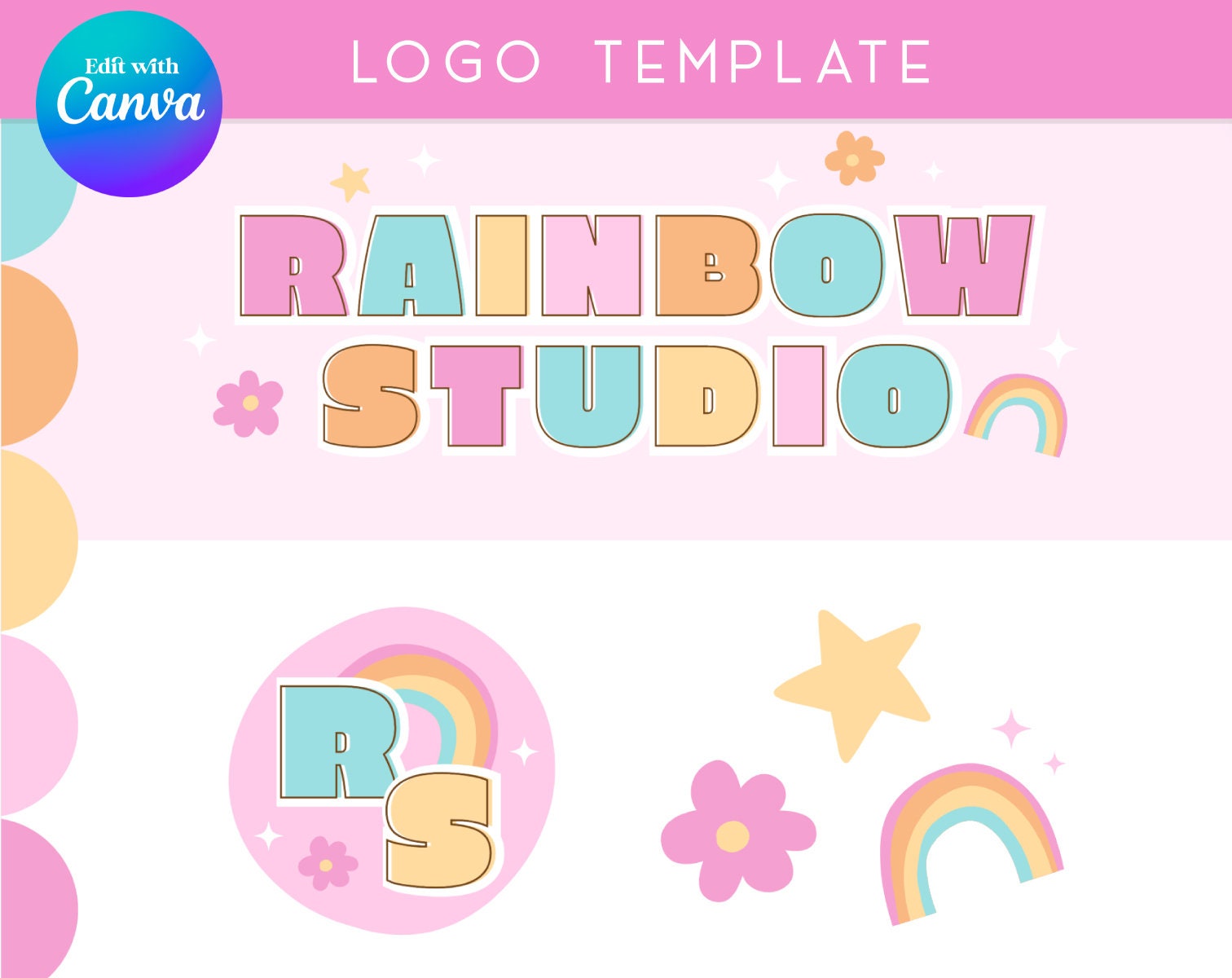 Editable Pastel Rainbow Logo Canva Template - DIY Small Business Logo ...