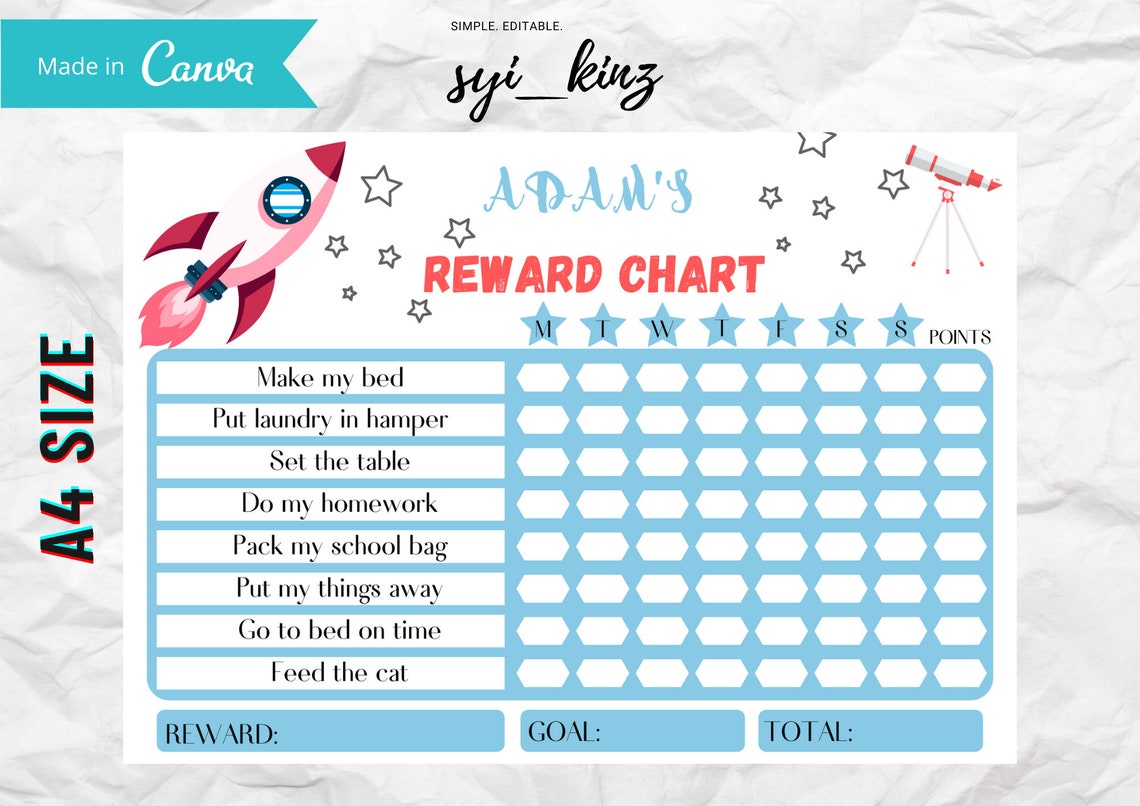 Editable Rocket Reward Chart Template for Canva Rocket Chore | Etsy Canada