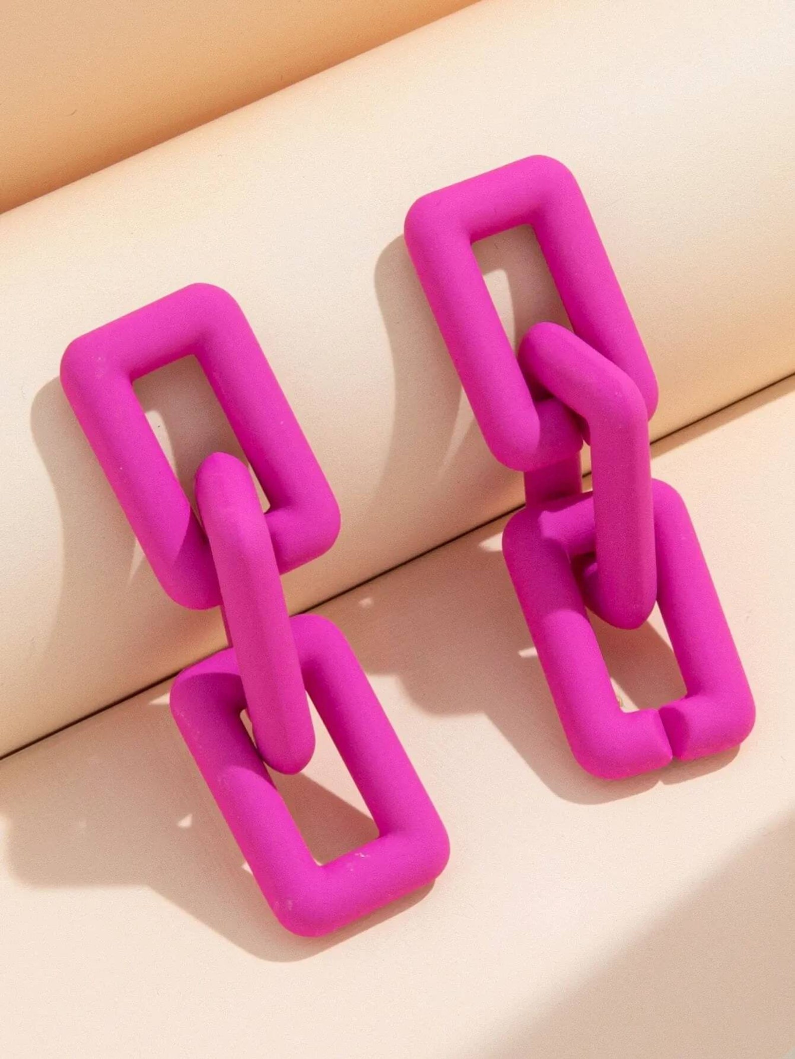 Hot Pink Link Drop Earrings Hot Pink Earrings Link Earrings Etsy