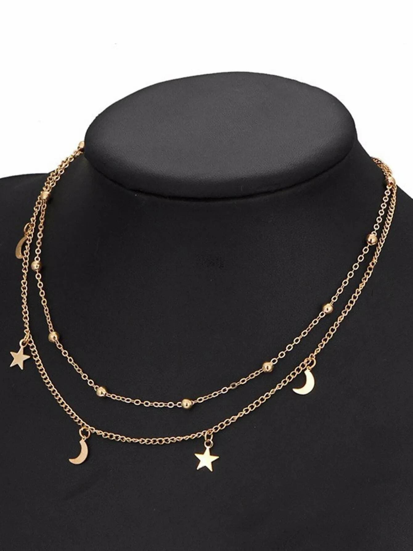 Gold Moon and Star Layered Necklace Moon Charm Necklace Star Etsy — free download
