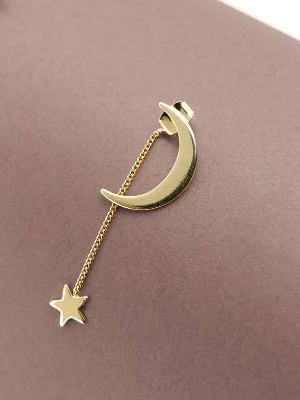 Gold Moon and Star Earrings Gold Earrings Moon Star Earrings Etsy