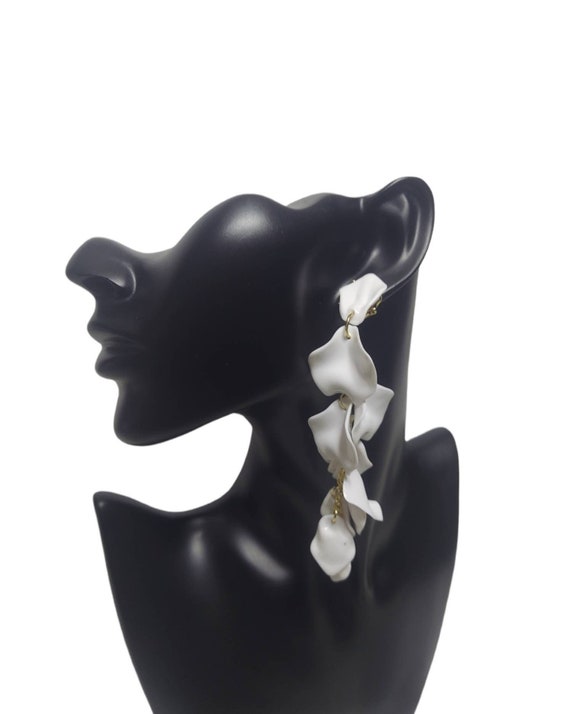 White Acrylic Flower Petal Dangle Drop Earrings Tiered Petal - Etsy