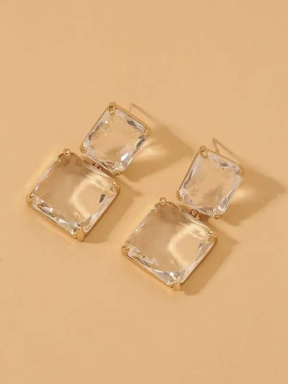 Square crystal drop earrings online