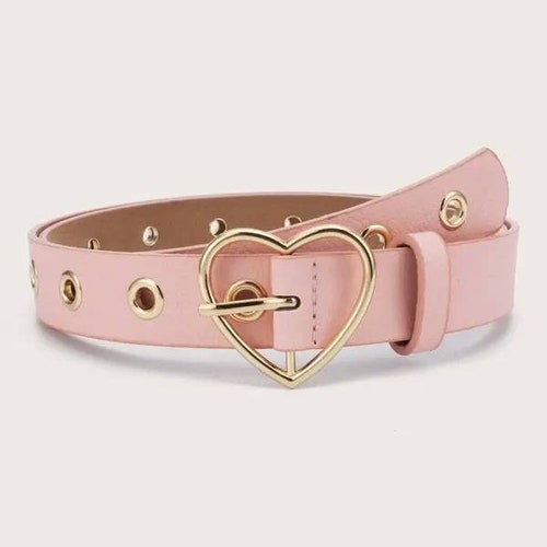 Leather Pink Eyelet Gold Heart Buckle Belt - Etsy