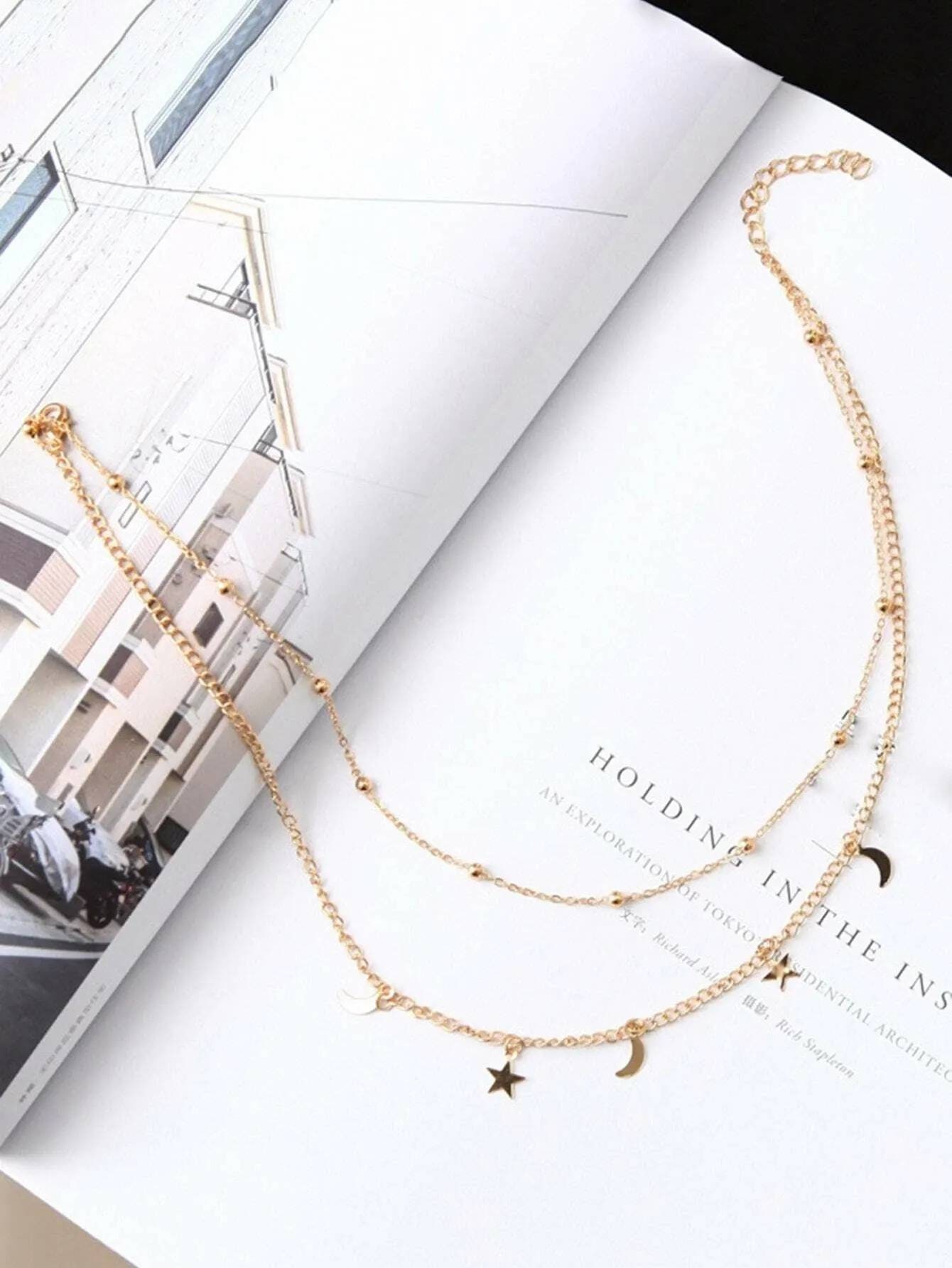 Gold Moon and Star Layered Necklace Moon Charm Necklace Star Etsy — free download