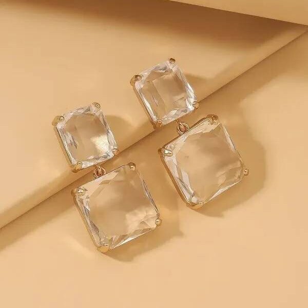 Crystal clear square drop earrings, Crystal earrings, Crystal charm earrings, Statement earrings