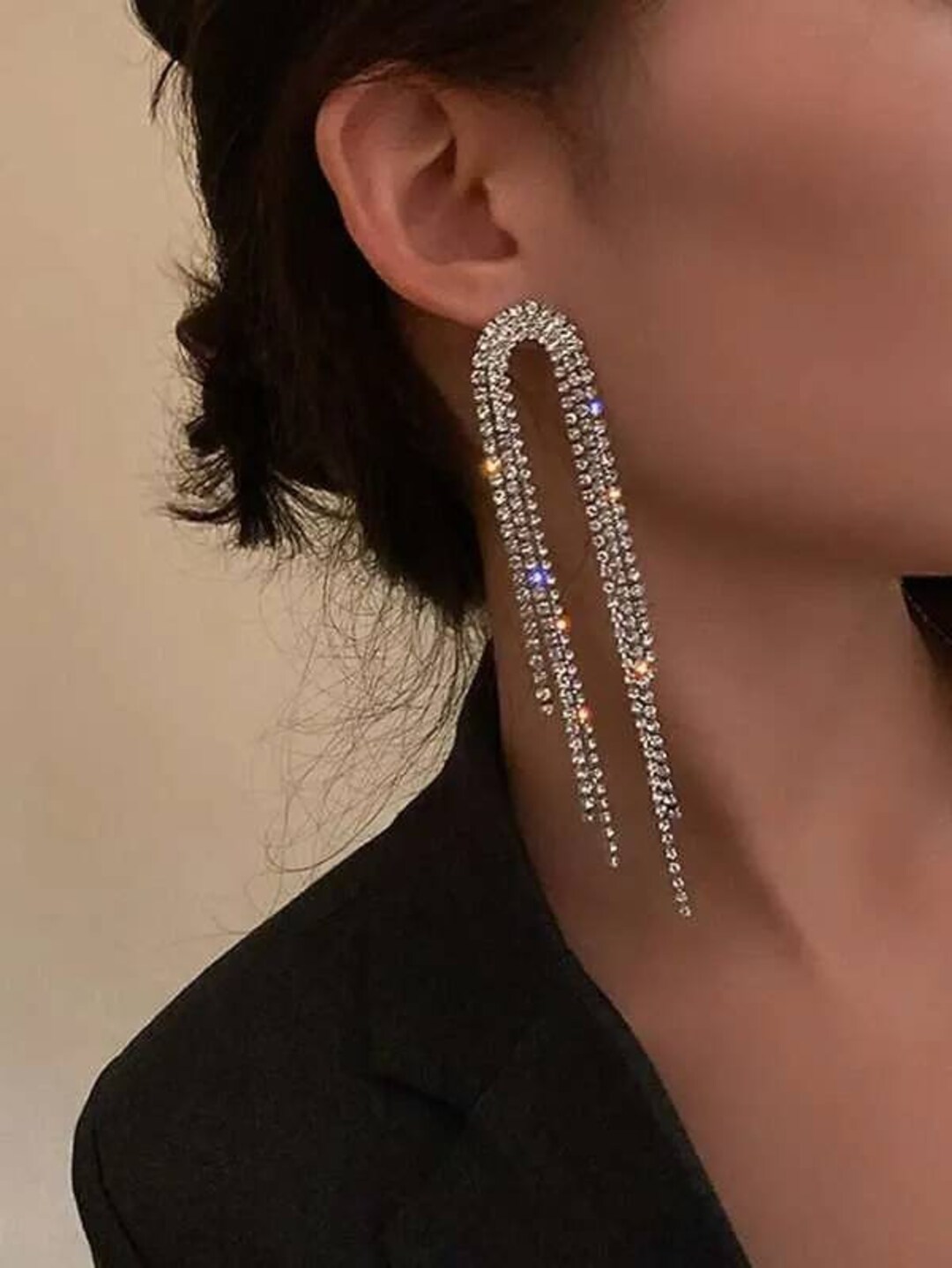 Silver Tassel Rhinestone Earrings Silver Tassel Earrings Etsy