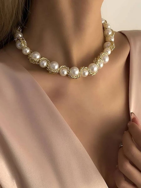 big chain pearl necklace