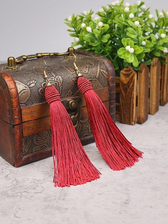 Red Tassel Drop Earrings for Women Red Tassel Dangle Earrings