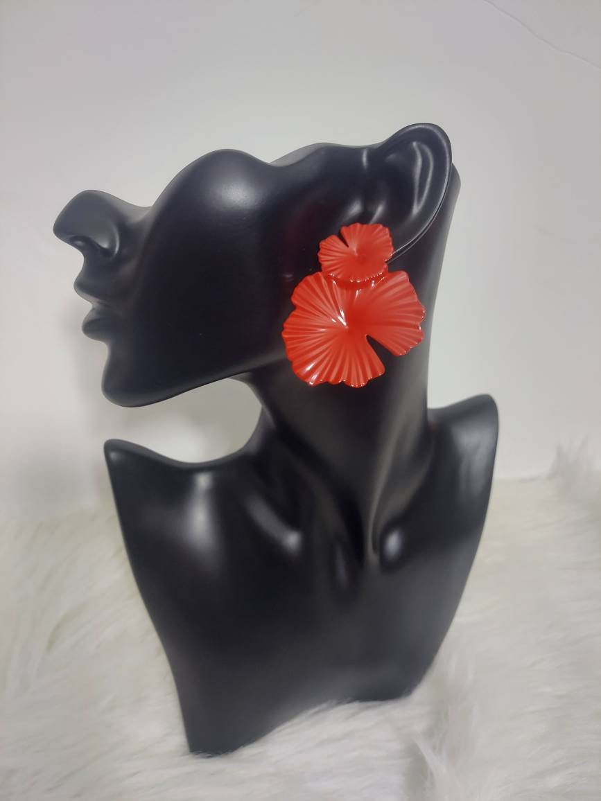 Red Flower Earrings/ Red Flower Stud Drop Earrings Great Gift | Etsy