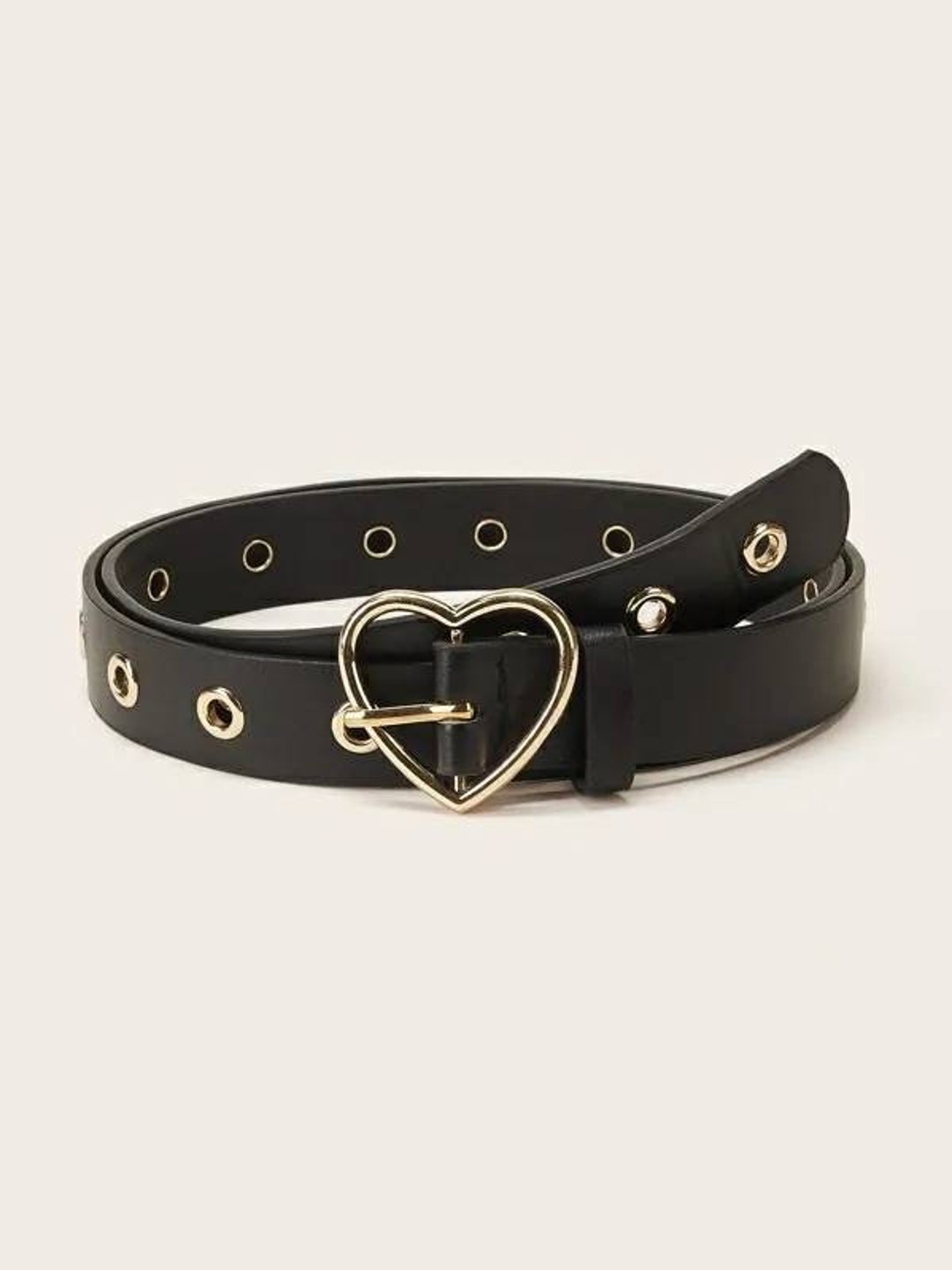 Black Leather Gold Heart Buckle Belt, Black Belt, Pants Loop Belt