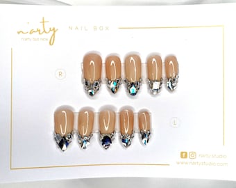 Unhas pontiagudas/pregos prensados/design de unhas/unhas de ano novo/unhas adesivas/unhas pegajosas/unhas brilhantes/unhas de strass/unhas postiças