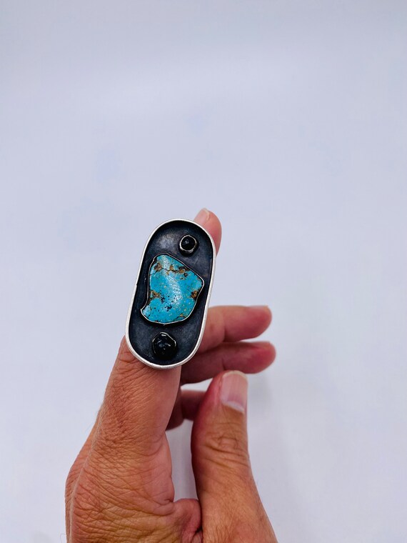 Vintage handmade turquoise statement ring - image 1