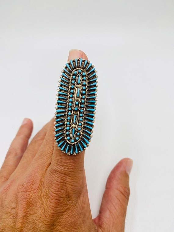 Long Zuni Turquoise Statement Ring - image 2