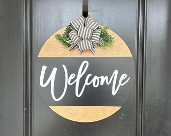 Front Door | Welcome | Black Stripe | Front Door Wreath | Door Hanger | Door Wreath | Housewarming Gift | Closing Gift | Home Decor