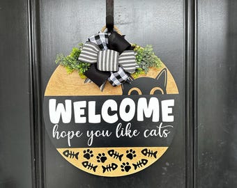Front Door | Welcome Cats | Front Door Wreath | Door Hanger | Door Wreath | Housewarming Gift | Closing Gift | Home Decor