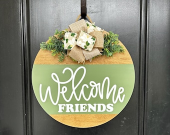 Front Door | Welcome Friends | Green | Front Door Wreath | Door Hanger | Door Wreath | Housewarming Gift | Closing Gift | Home Decor