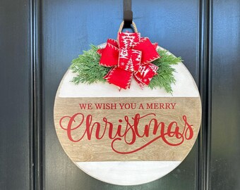Front Door | We Wish You A Merry Christmas | Distressed | Front Door Wreath | Door Hanger | Door Wreath | Housewarming Gift | Closing Gift
