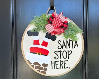 Front Door | Santa Stop Here | Merry Christmas | Front Door Wreath | Door Hanger | Door Wreath | Housewarming Gift | Home Decor