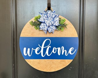 Front Door Decor | Front Door Wreath | Blue | Welcome Sign | Door Hanger | Door Wreath | Housewarming Gift | Closing Gift | Home Decor