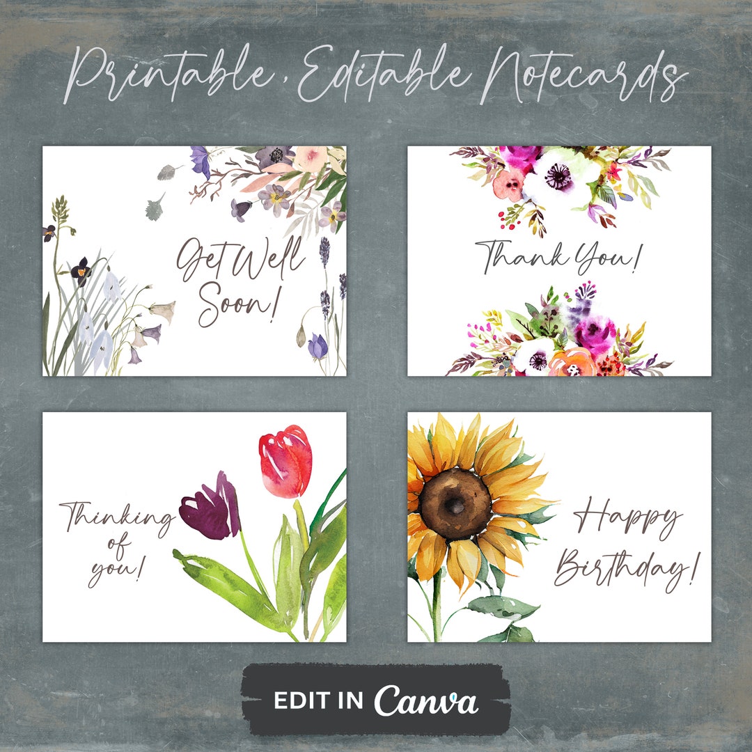 Folded Printable and Editable Notecards, Note Card, Blank Notecards, Printable Cards, Editable ...