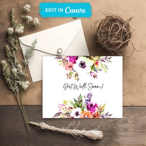 Folded Printable and Editable Note Cards, Posies Note Card, Blank Thank You Cards, Printable Cards, Editable Cards, Canva, Watercolor Floral