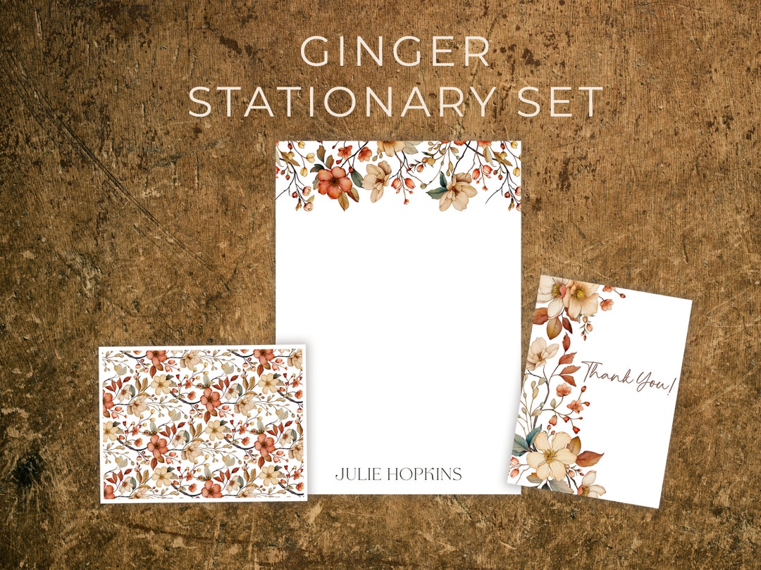 Ginger Notes Ginger Stationary Set: Personalized Notepad, Folded and Blank Thank You ...